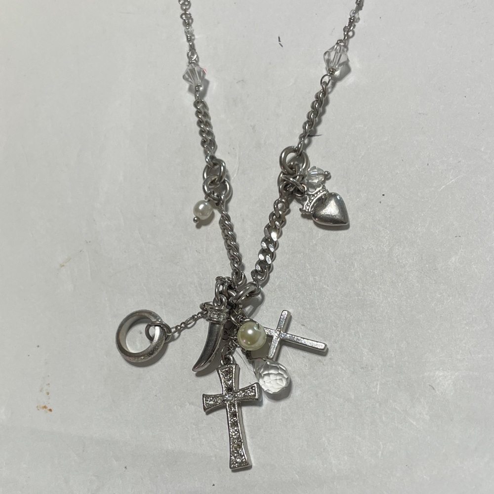 Express Silver Charm Necklace with Cross and Heart